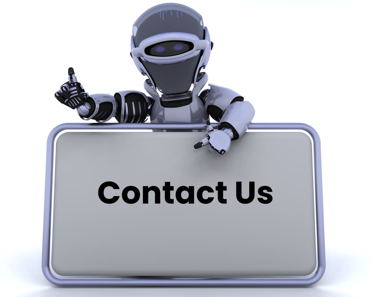 AI Robot holding Contact us sign